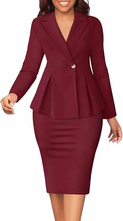 Women Solid Blazer Jacket Skirts Set