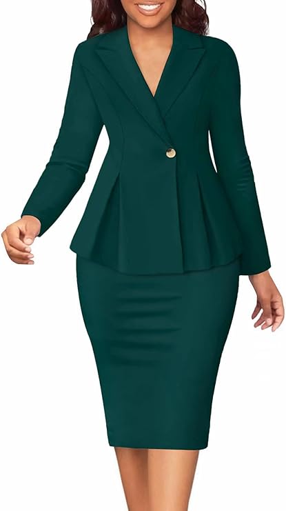 Women Solid Blazer Jacket Skirts Set