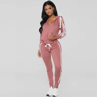 Hooded Love Zipper Two Piece Set