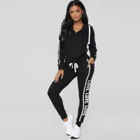 Hooded Love Zipper Two Piece Set