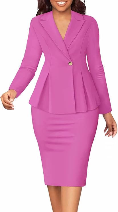 Women Solid Blazer Jacket Skirts Set