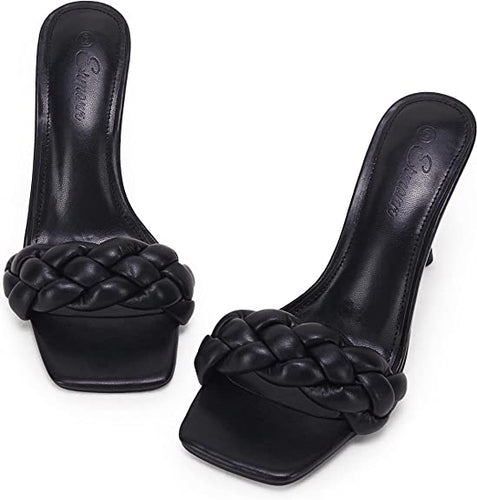 Daily-Deal Square Open Toe Heeled Sandals Braided Stiletto