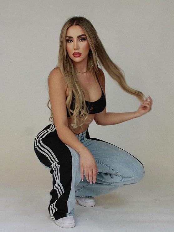 Patchwork Stripes High Waisted Stretchy Denim