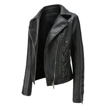 Load image into Gallery viewer, Lapel Strap Long Sleeve  Faux Leather Jacket