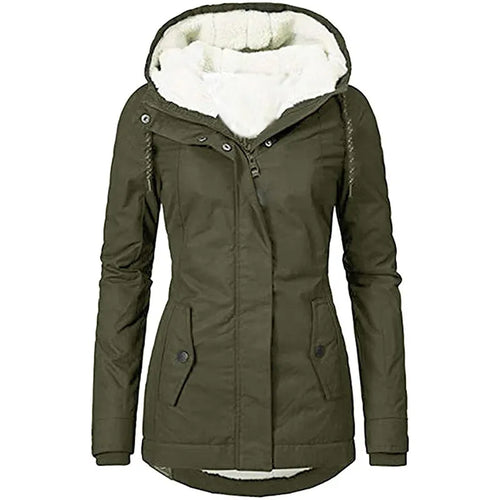 Solid Color Pocket Zipper Long Sleeve Fleece-Lined Plush Jacket Coat