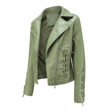 Load image into Gallery viewer, Lapel Strap Long Sleeve  Faux Leather Jacket