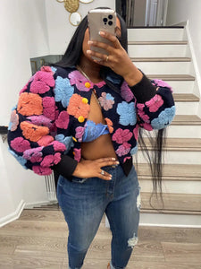 Three-Dimensional Floral Loose Single-Breasted Cardigan Jacket