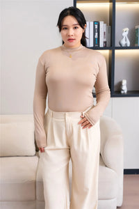 Casual Solid Color Round Neck Long Sleeve Top