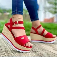 Load image into Gallery viewer, Wedge Heel Color Blocking Ankle Strap Buckle Open Toe Sandals