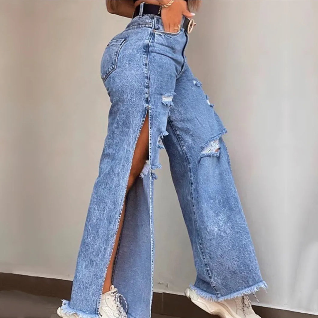 Loose Ripped Split Jeans