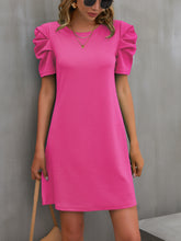 Load image into Gallery viewer, Round Neck Puff Sleeve Mini Dress