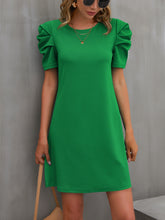 Load image into Gallery viewer, Round Neck Puff Sleeve Mini Dress