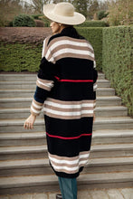 Load image into Gallery viewer, Striped Open Front Long Sleeve Longline Sweater Cardigan