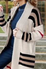 Load image into Gallery viewer, Striped Open Front Long Sleeve Longline Sweater Cardigan