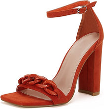 Load image into Gallery viewer, Square Toe Heeled Sandals with Ankle Strap