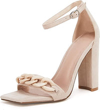 Load image into Gallery viewer, Square Toe Heeled Sandals with Ankle Strap