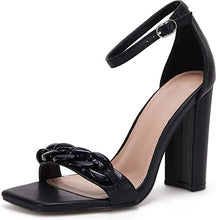 Load image into Gallery viewer, Square Toe Heeled Sandals with Ankle Strap