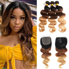 Load image into Gallery viewer, Colored Body Wave Braziian Human Hair with Lace Clousre