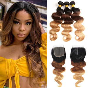 Colored Body Wave Braziian Human Hair with Lace Clousre