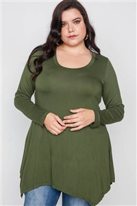 Olive Green Long Sleeve Basic Top