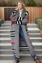 Load image into Gallery viewer, Striped Open Front Long Sleeve Longline Sweater Cardigan