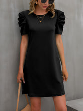 Load image into Gallery viewer, Round Neck Puff Sleeve Mini Dress